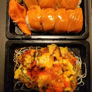 Loyal salmon roll and jalapeño bomb