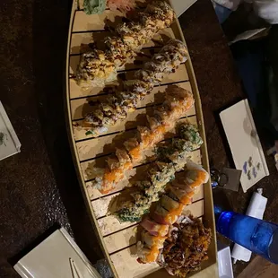 Snowcone Roll, Green Planet Roll, Red Dragon Roll,