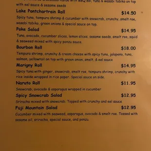 Special roll menu