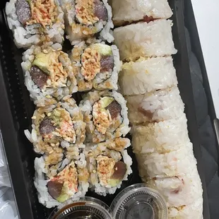 What I received. The first one is the Metairie roll and the second is the marigny roll, with none of the toppings mentioned.