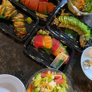 Rainbow roll, Eel Dragon, poke bowl, Shrimp Dragon, Salmon Dragon