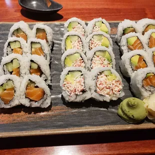 L - R: spicy salmon, cali, and Atlantic rolls