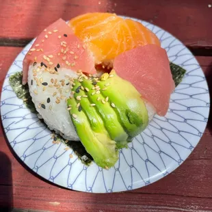 Tuna and Salmon Donut with Spicy Tuna Filling