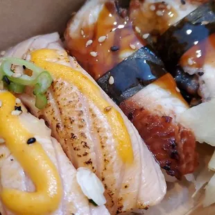 two hot dogs in a box