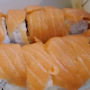 a close up of sushi