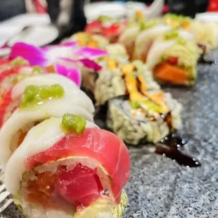 a close up of a sushi roll