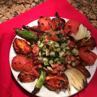 Cornish hen with Arabic salad and Grilled Veggies! Someone got lucky!