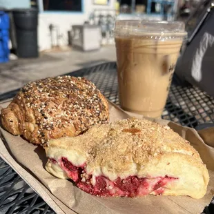 Raspberry scone &amp; everything croissant.