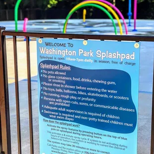 Splash Pad rules at Washington Park, Lexington NC