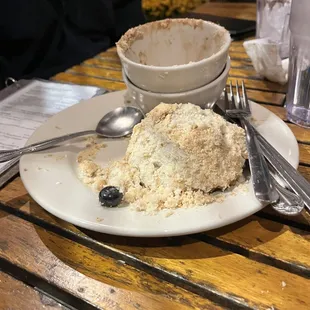 The is the crisp part of the apple crisp after attempts to break it apart.