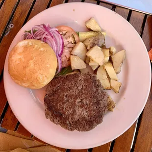vegan dinner option: impossible burger with potatoes