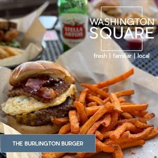 Our signature half-pound burger - bacon, cheddar, fried egg and... goetta!