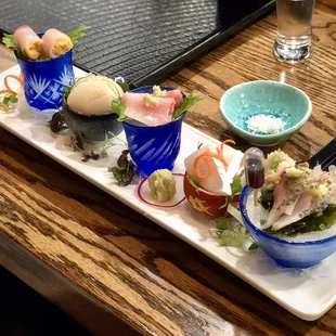 a variety of sushi dishes