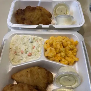 a meal in a styrofoam container
