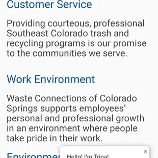 This is from Waste Connections own website. Don't expect any of this!