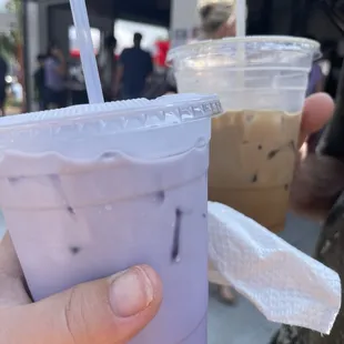 Milk taro drink and Thai iced coffee