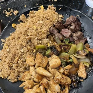 Absolutely delicious hibachi chicken and filet with fried rice