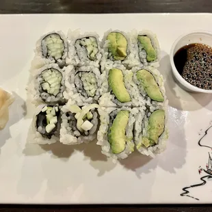 Cucumber roll and avocado roll