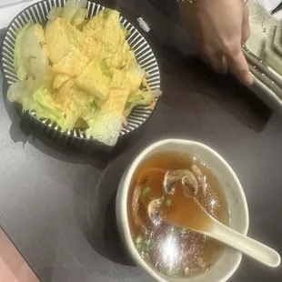 Ginger salad and onion soup