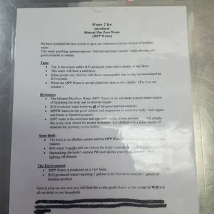 a list of items on a table