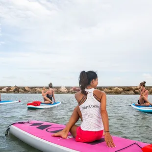 Paddleboard Yoga with Water Dog in the Corpus Christi Marina