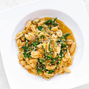 Broccolini &amp; Sausage made with fresh Cavatelli: extra virgin olive oil, panko bread crumbs, pepper flakes, fresh parmesan