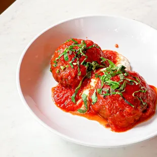Impossi-Balls: Impossible meat, housemade basil-pomodoro, almond ricotta
