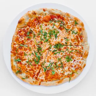 Simple Brick Oven Pizza: mozzarella, basil, tomato sauce