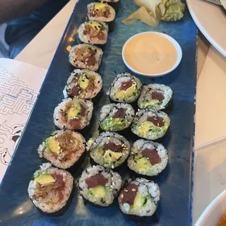 SPICY AHI TUNA TEMPURA ONION AVOCADO ROLL