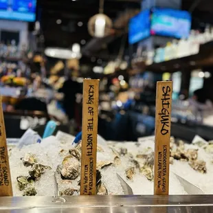 Selection at bar for oysters but there are crabs, sea urchin, lobster and other salty treasures.