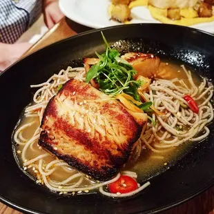 Wild Alaskan Black Cod Kabayaki (Sablefish) with soba noodles, green onions, spiced fish broth