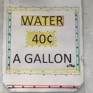 Water costs .40 cents per gallon as of January 2020.