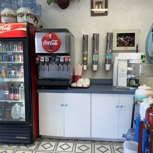 I bought fountain soda here with purified water in the coke and water.