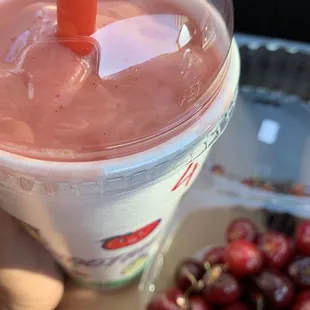 Guava smoothie and fresh cherries