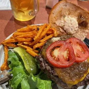 Burger with Sweet Potato Fries.