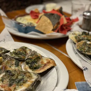 Oyster Rockefeller and artichoke dip