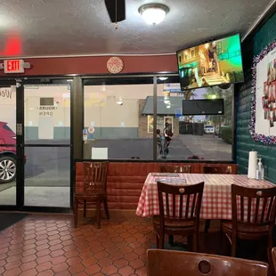 Front door and table