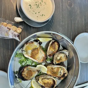 Oyster stew and grilled oysters