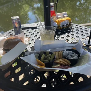 a table with food and drinks