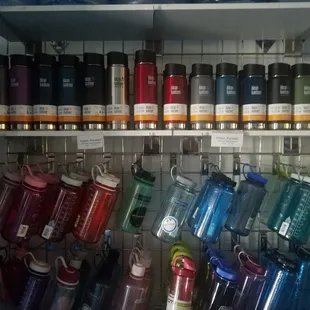 All sizes of BPA free water bottles.