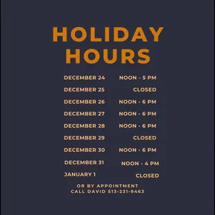 Upcoming holiday hours