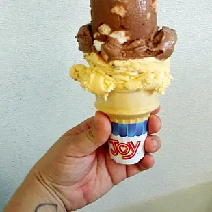 $3 for a single scoop, two flavors. Not my hand because I&apos;m not cool enough for a tattoo.