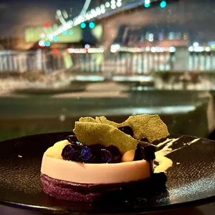 Milk tea panna cotta: house made ube, boba, lime curd