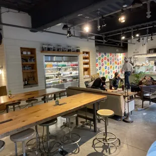 people sitting at tables in a coffee shop