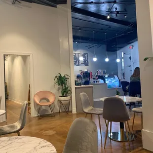 The seating area and coffee bar! Classy