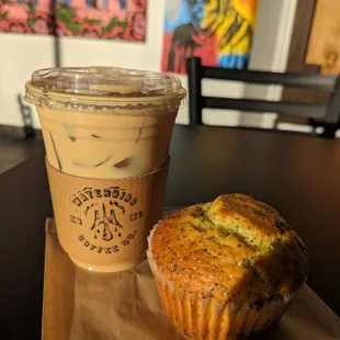 Honey Lavender Latte and Poppyseed Muffin