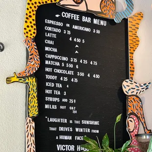 Coffee menu