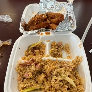 Teriyaki Wings and Cajun Special Fried Rice