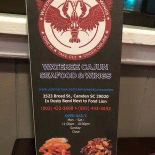 Front cover of the menu