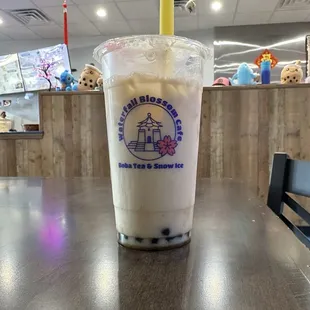 Jasmine milk tea with brown sugar boba